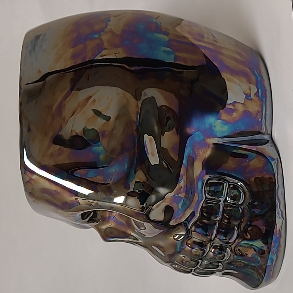 Iridescent Black Ceramic Skull Planter Vase Pot Gothic 6.5 Inches tall - Picture 2 of 8
